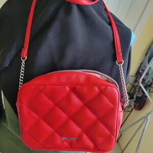 Nine West Quilted Red Shoulder Bag with Logo